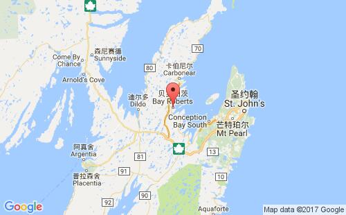 加拿大海運(yùn)港口貝羅伯茨bay roberts港口地圖