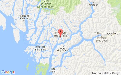 加拿大海運(yùn)港口福爾斯海ocean falls港口地圖