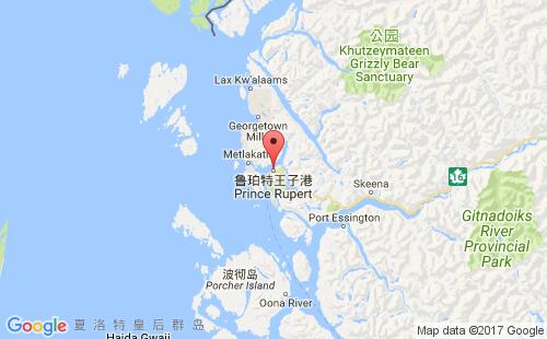 加拿大海運港口魯珀特港prince rupert港口地圖