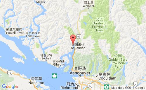 加拿大海運港口伍德菲伯woodfibre港口地圖