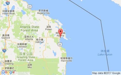 美國(guó)海運(yùn)港口阿爾皮納alpena港口地圖