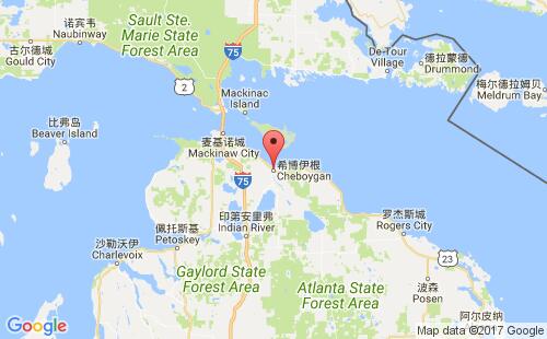 美國(guó)海運(yùn)港口希博伊甘cheboygan港口地圖