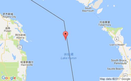 美國海運(yùn)港口休倫huron港口地圖