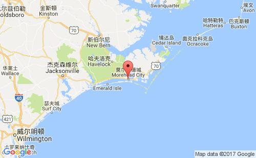 美國(guó)海運(yùn)港口莫爾黑德城morehead city港口地圖