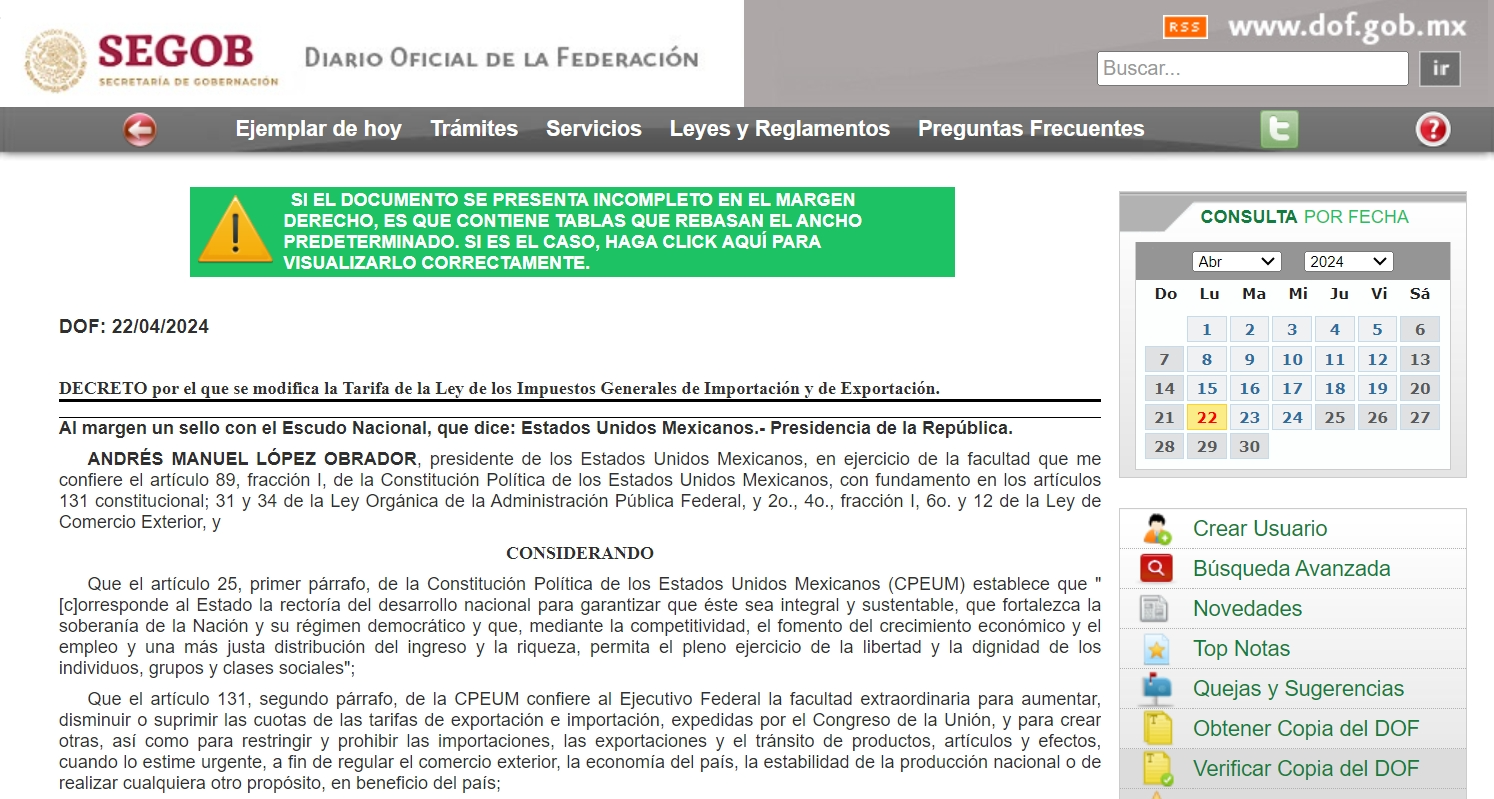 墨西哥宣布對(duì)部分進(jìn)口商品征收臨時(shí)關(guān)稅