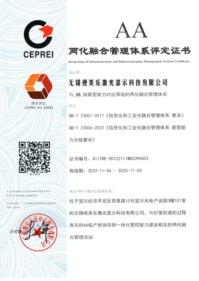 喜報 | AA級！SEEMILE榮獲兩化融合管理體系評定證書